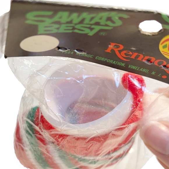 Vintage 1984 Knit Stocking Fillable Christmas Tree Ornaments Holiday Green Red - Picture 6 of 12